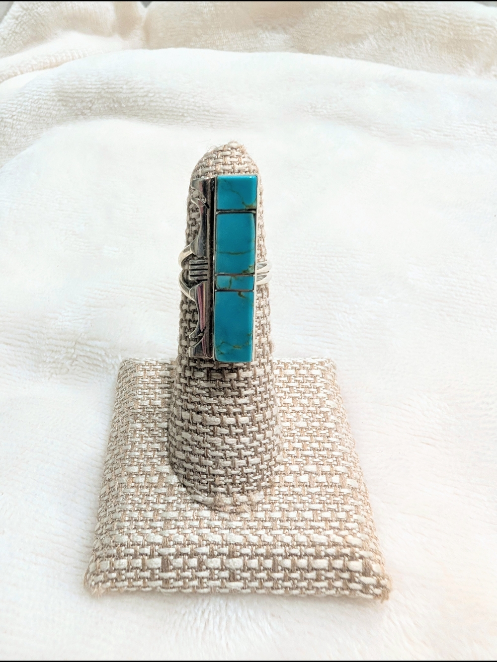 Long Turquoise Inlay Sterling Ring - Picture 1 of 2